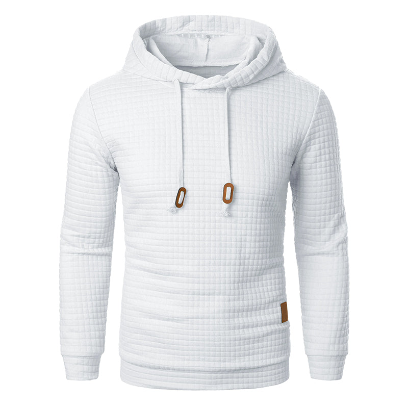 Hooded Sweater with Grid Texture – Slim-Fit Pullover for Men – Casual Layering Knit with Drawstring Hood – Everyday Comfort Hoodie | Thomler