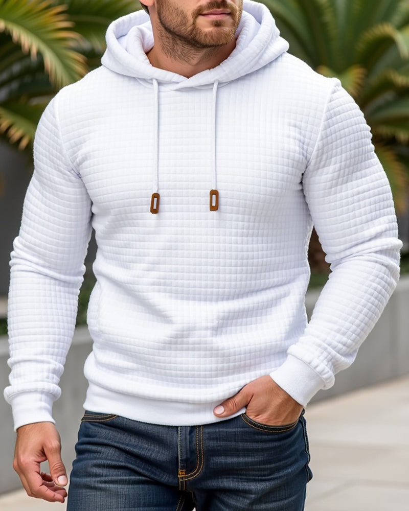 Hooded Sweater with Grid Texture – Slim-Fit Pullover for Men – Casual Layering Knit with Drawstring Hood – Everyday Comfort Hoodie | Thomler