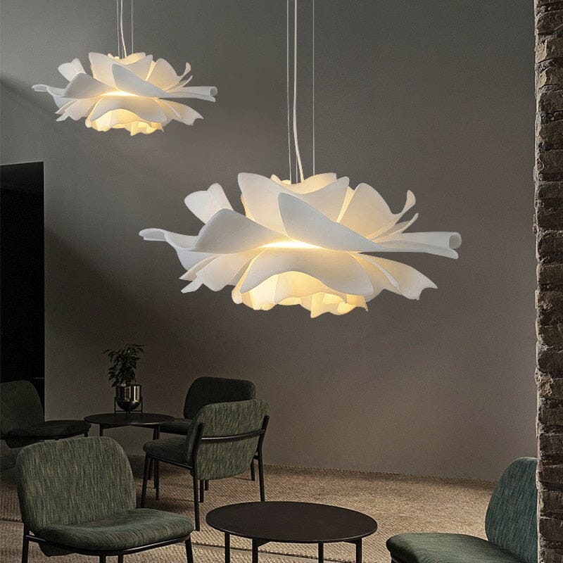 Pendant Light Acrylic Flower 80.0 cm White Living Room Dining Room Sculptural Hanging Ceiling Lamp LED Compatible | Thomler