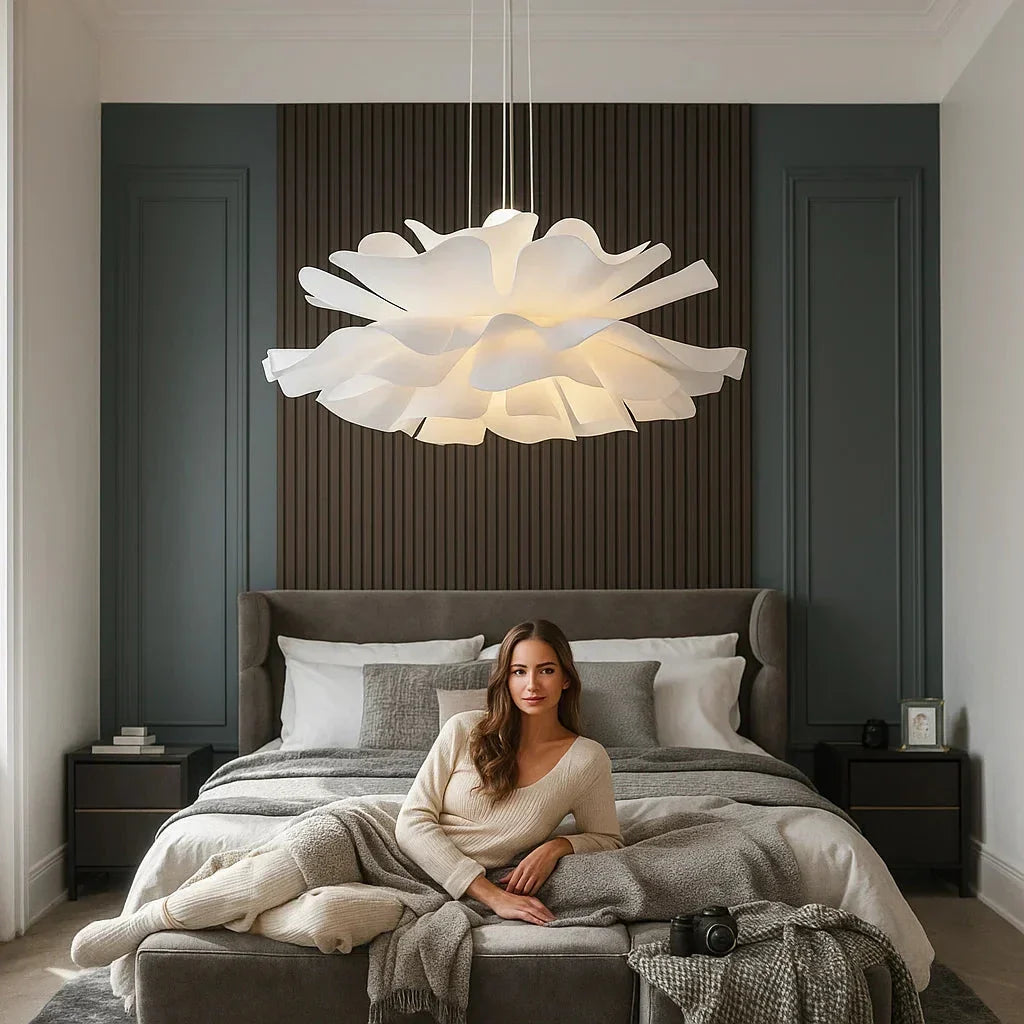 Pendant Light Acrylic Flower 80.0 cm White Living Room Dining Room Sculptural Hanging Ceiling Lamp LED Compatible | Thomler