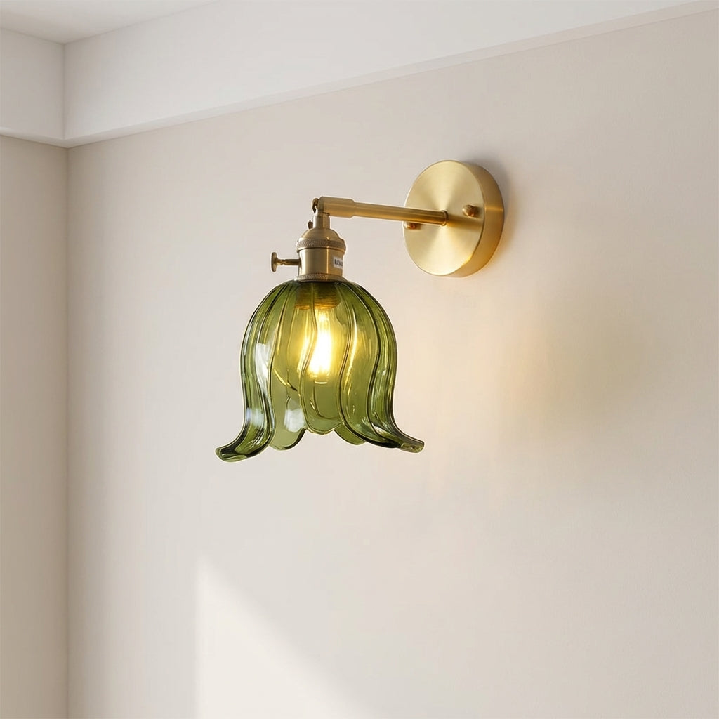 Glass Flower Wall Sconce Light Fixture – Handblown Bloom Design for Living Room, Hallway & Bedroom – Warm 3000K LED – 6 in Diameter | Thomler