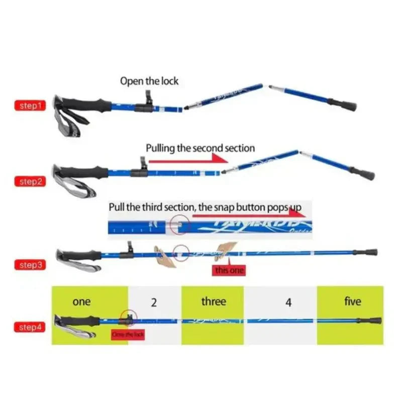 Collapsible Hiking Stick Adjustable Height Lightweight Aluminum Walking Staff for Trail Backpacking Mountain Trekking Men Women Outdoor | Thomler