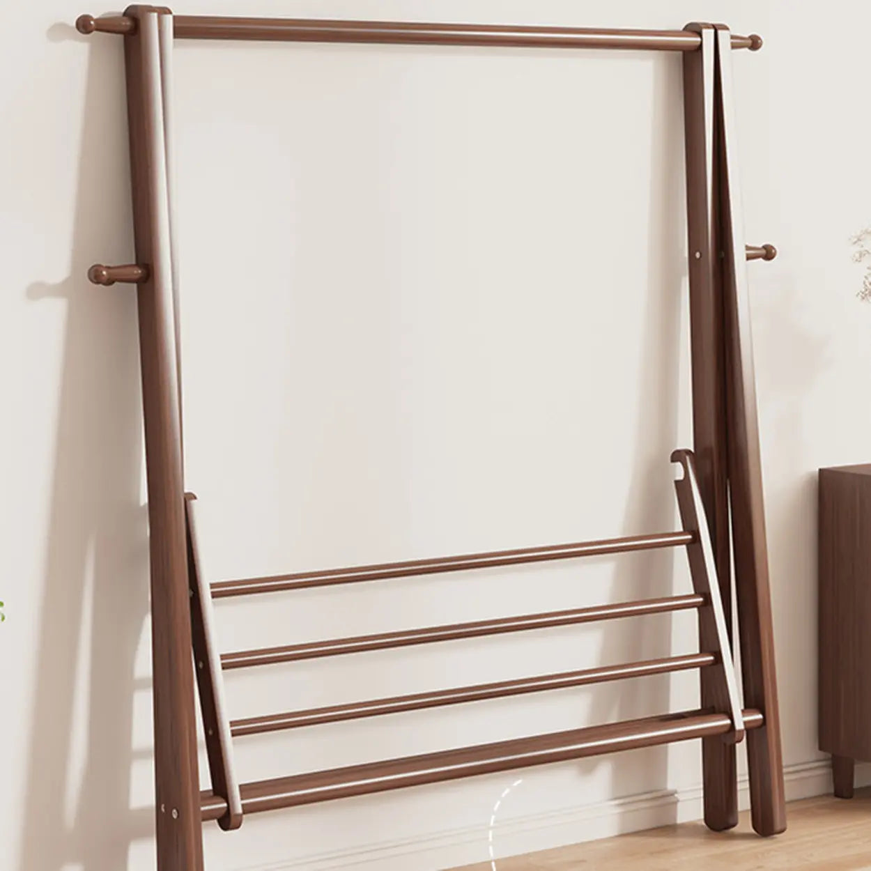Coat Rack Beech Wood 150.0 cm Natural Hallway Bedroom Storage Stand Foldable A Frame Garment Organiser With Shelf Hooks | Thomler
