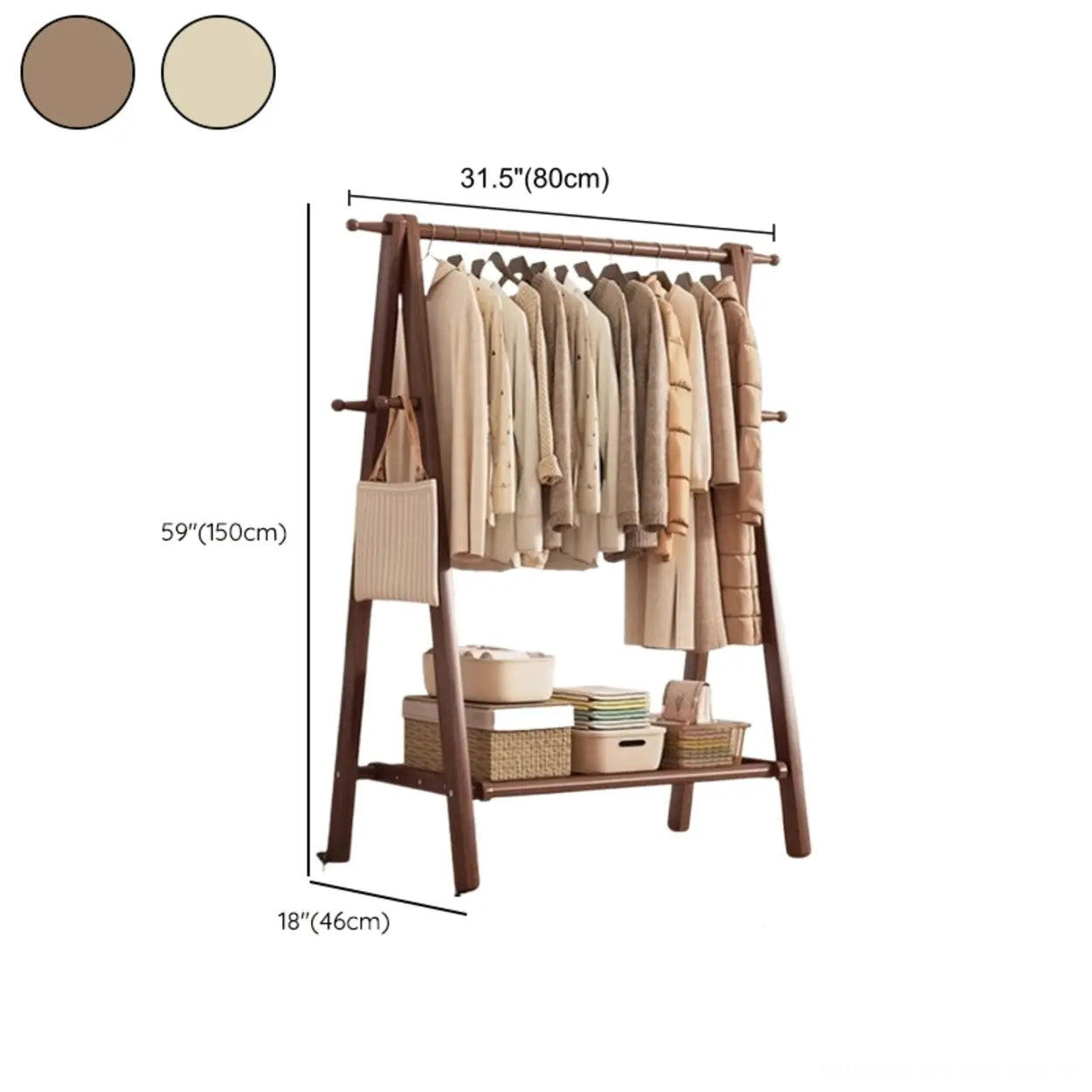 Coat Rack Beech Wood 150.0 cm Natural Hallway Bedroom Storage Stand Foldable A Frame Garment Organiser With Shelf Hooks | Thomler