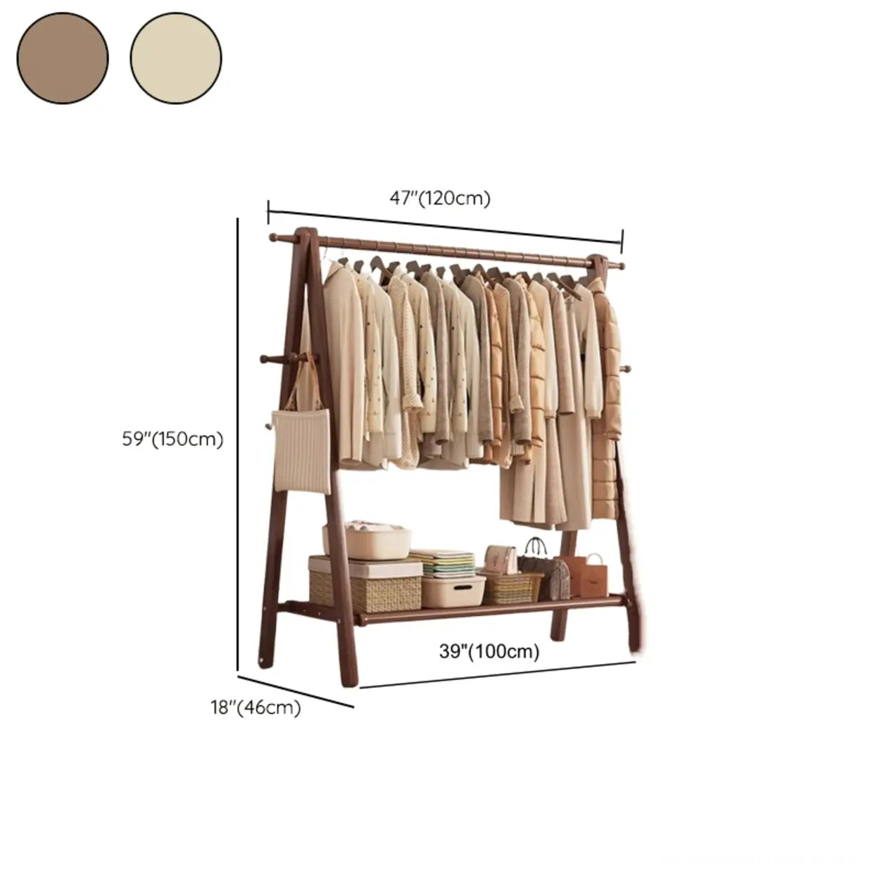 Coat Rack Beech Wood 150.0 cm Natural Hallway Bedroom Storage Stand Foldable A Frame Garment Organiser With Shelf Hooks | Thomler