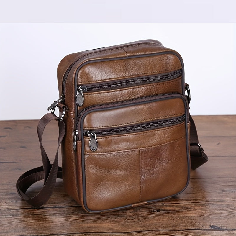 Men's Genuine Leather Crossbody Messenger Bag with Adjustable Strap - Full Grain Cowhide Shoulder Bag for Work Travel Daily Use | Thomler