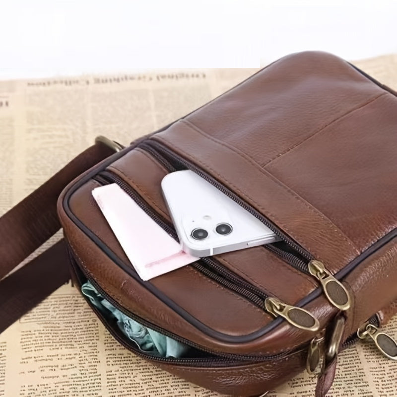 Men's Genuine Leather Crossbody Messenger Bag with Adjustable Strap - Full Grain Cowhide Shoulder Bag for Work Travel Daily Use | Thomler
