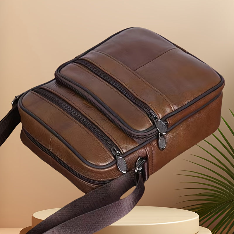 Men's Genuine Leather Crossbody Messenger Bag with Adjustable Strap - Full Grain Cowhide Shoulder Bag for Work Travel Daily Use | Thomler