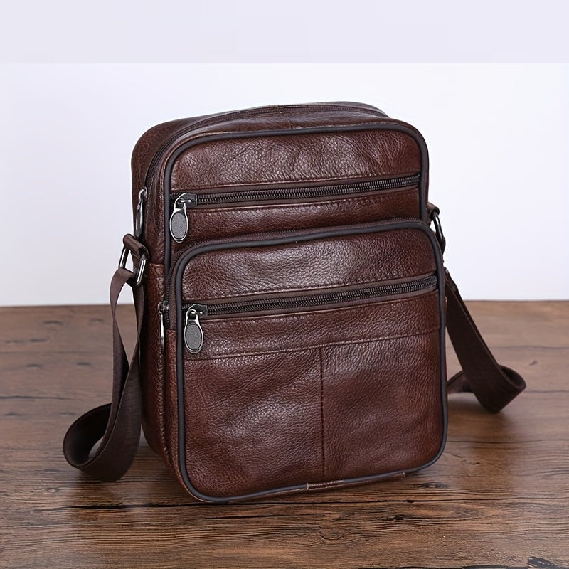 Men's Genuine Leather Crossbody Messenger Bag with Adjustable Strap - Full Grain Cowhide Shoulder Bag for Work Travel Daily Use | Thomler