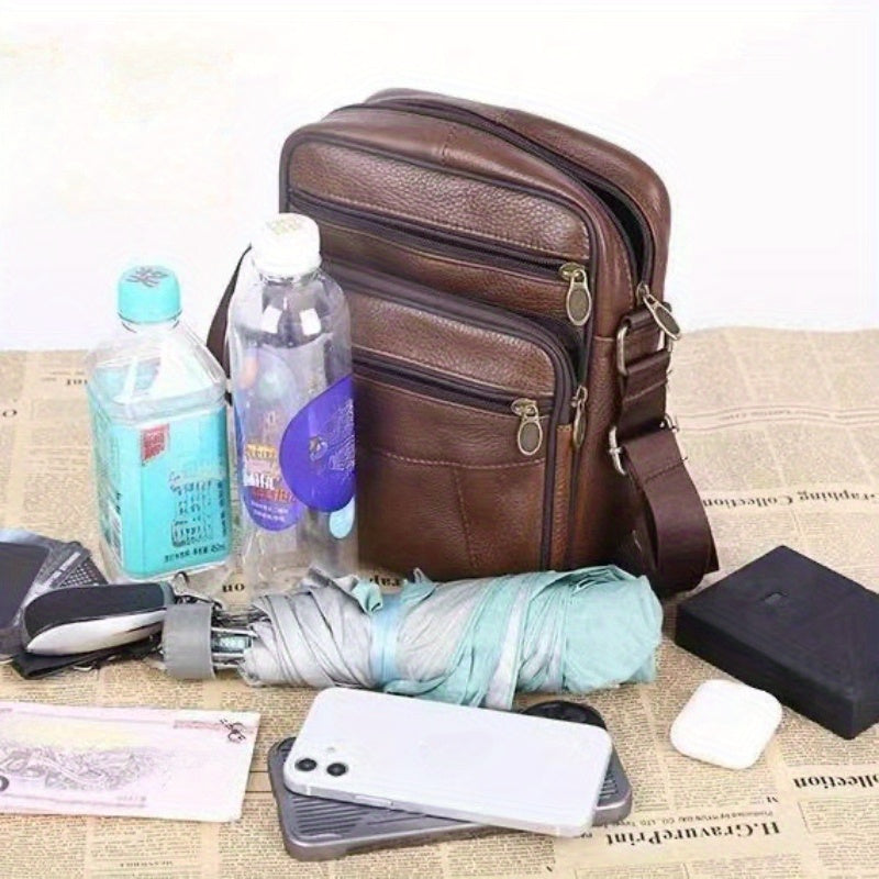 Men's Genuine Leather Crossbody Messenger Bag with Adjustable Strap - Full Grain Cowhide Shoulder Bag for Work Travel Daily Use | Thomler