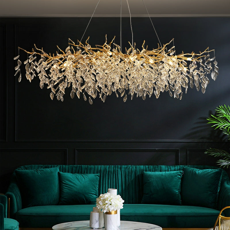 Crystal Chandelier with Aluminum Frame for Dining Room & Living Room – Adjustable French-Inspired LED Ceiling Light Fixture | Thomler