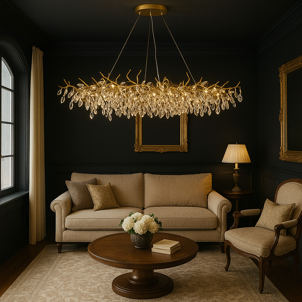 Crystal Chandelier with Aluminum Frame for Dining Room & Living Room – Adjustable French-Inspired LED Ceiling Light Fixture | Thomler