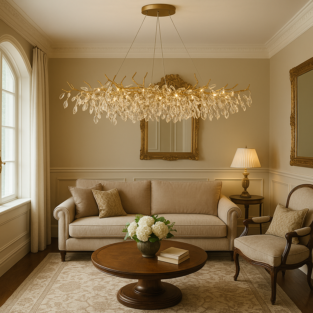 Crystal Chandelier with Aluminum Frame for Dining Room & Living Room – Adjustable French-Inspired LED Ceiling Light Fixture | Thomler