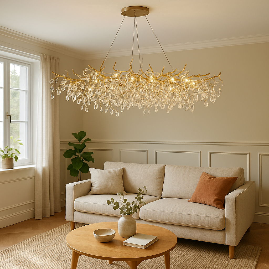 Crystal Chandelier with Aluminum Frame for Dining Room & Living Room – Adjustable French-Inspired LED Ceiling Light Fixture | Thomler