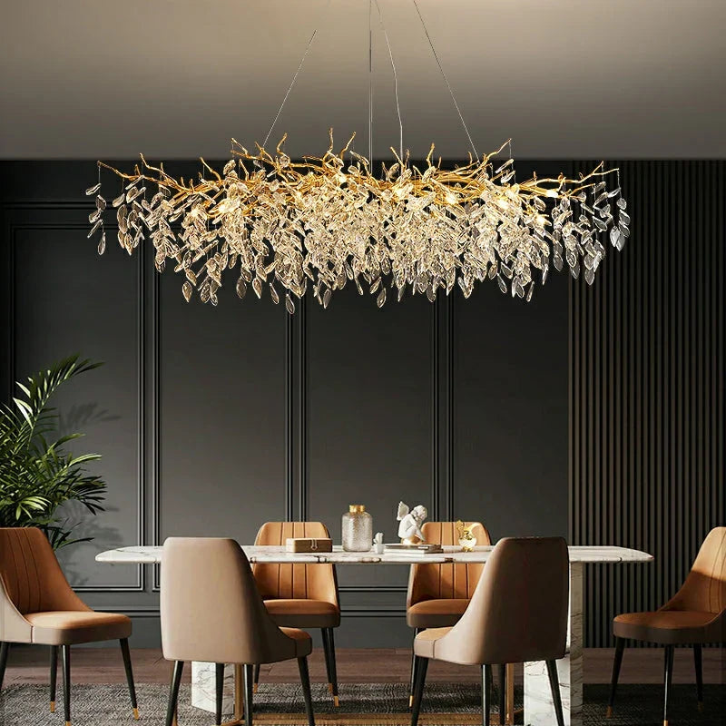 Crystal Chandelier with Aluminum Frame for Dining Room & Living Room – Adjustable French-Inspired LED Ceiling Light Fixture | Thomler