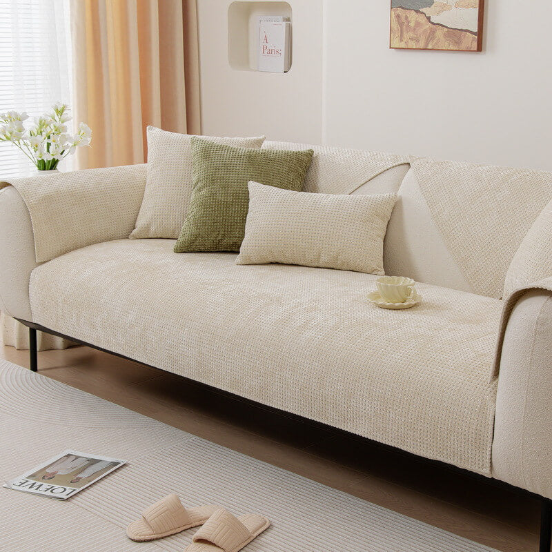 Textured Chenille Furniture Protector with Grip-Dot Backing for Couches & Chairs | Thomler