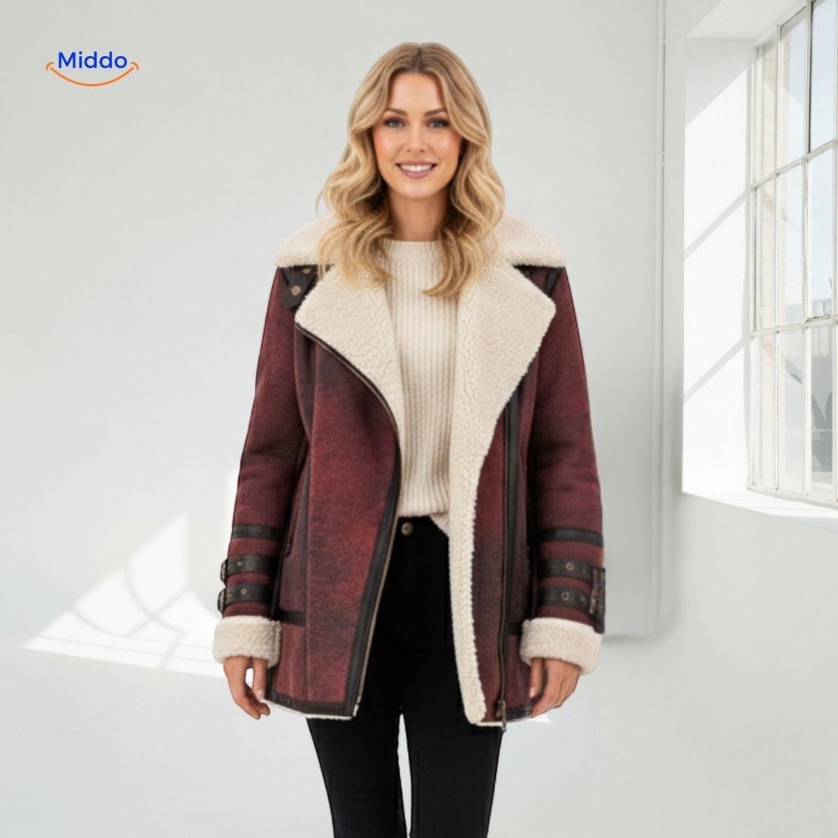 Women's Faux Suede Long Coat with Plush Faux Fur Lining – Windproof Full-Length Winter Jacket | Thomler
