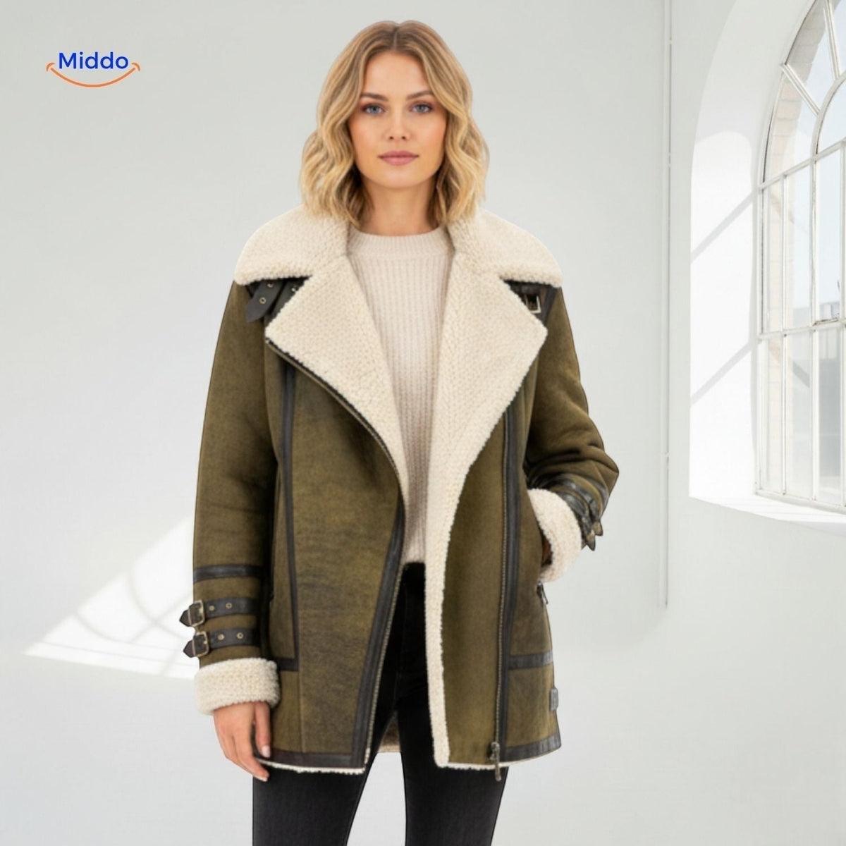 Women's Faux Suede Long Coat with Plush Faux Fur Lining – Windproof Full-Length Winter Jacket | Thomler