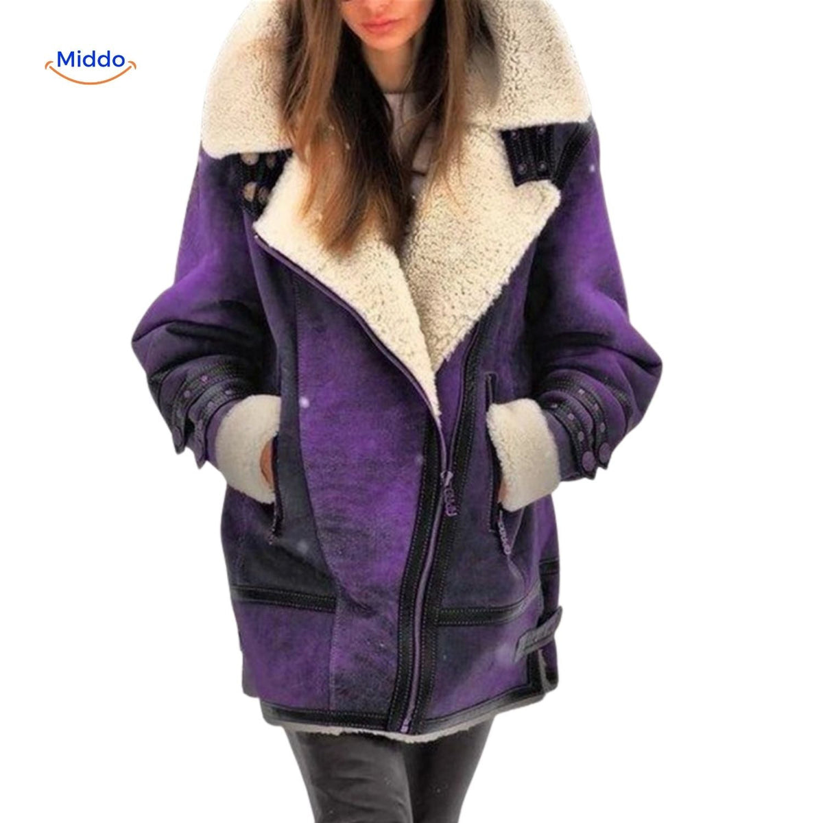 Women's Faux Suede Long Coat with Plush Faux Fur Lining – Windproof Full-Length Winter Jacket | Thomler