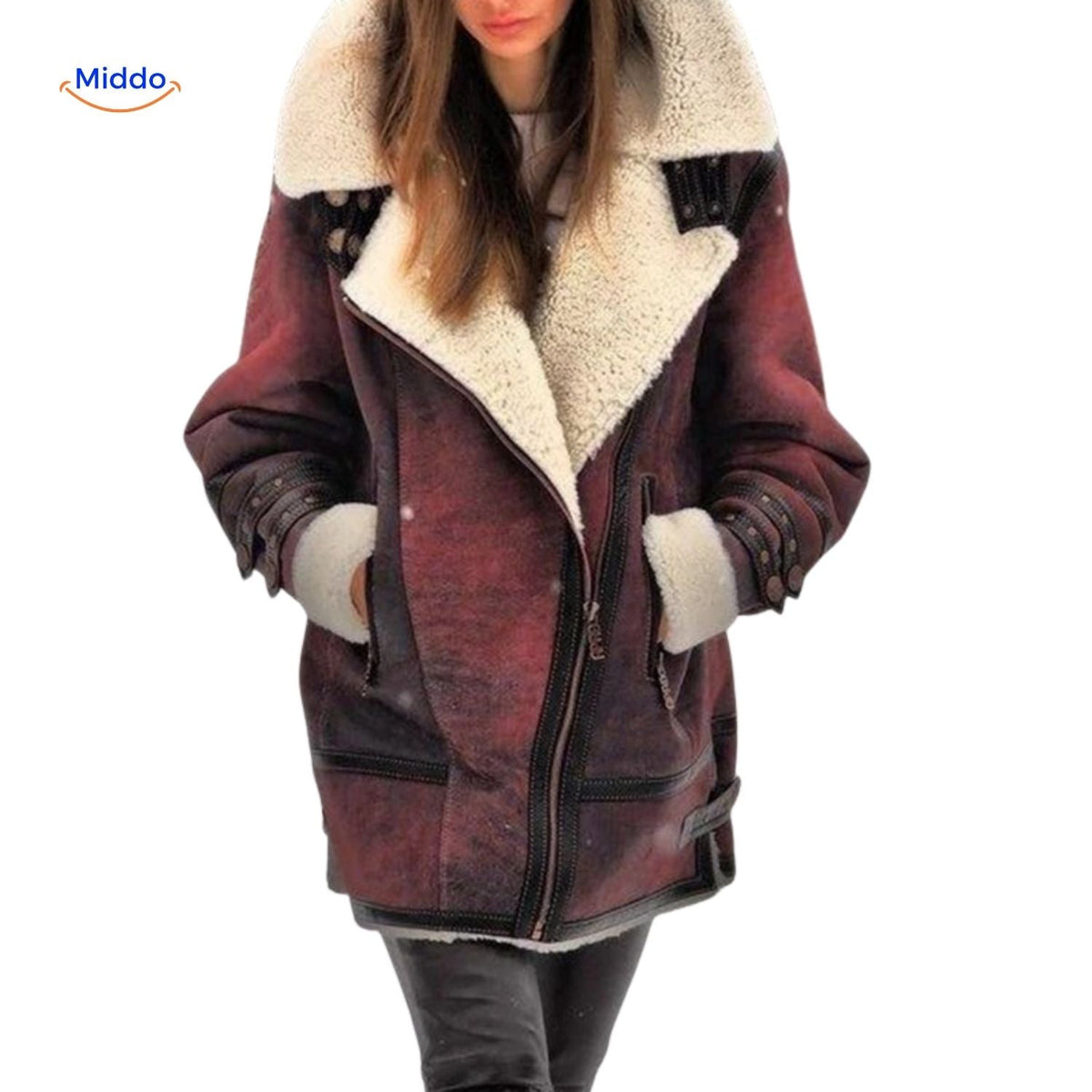 Women's Faux Suede Long Coat with Plush Faux Fur Lining – Windproof Full-Length Winter Jacket | Thomler