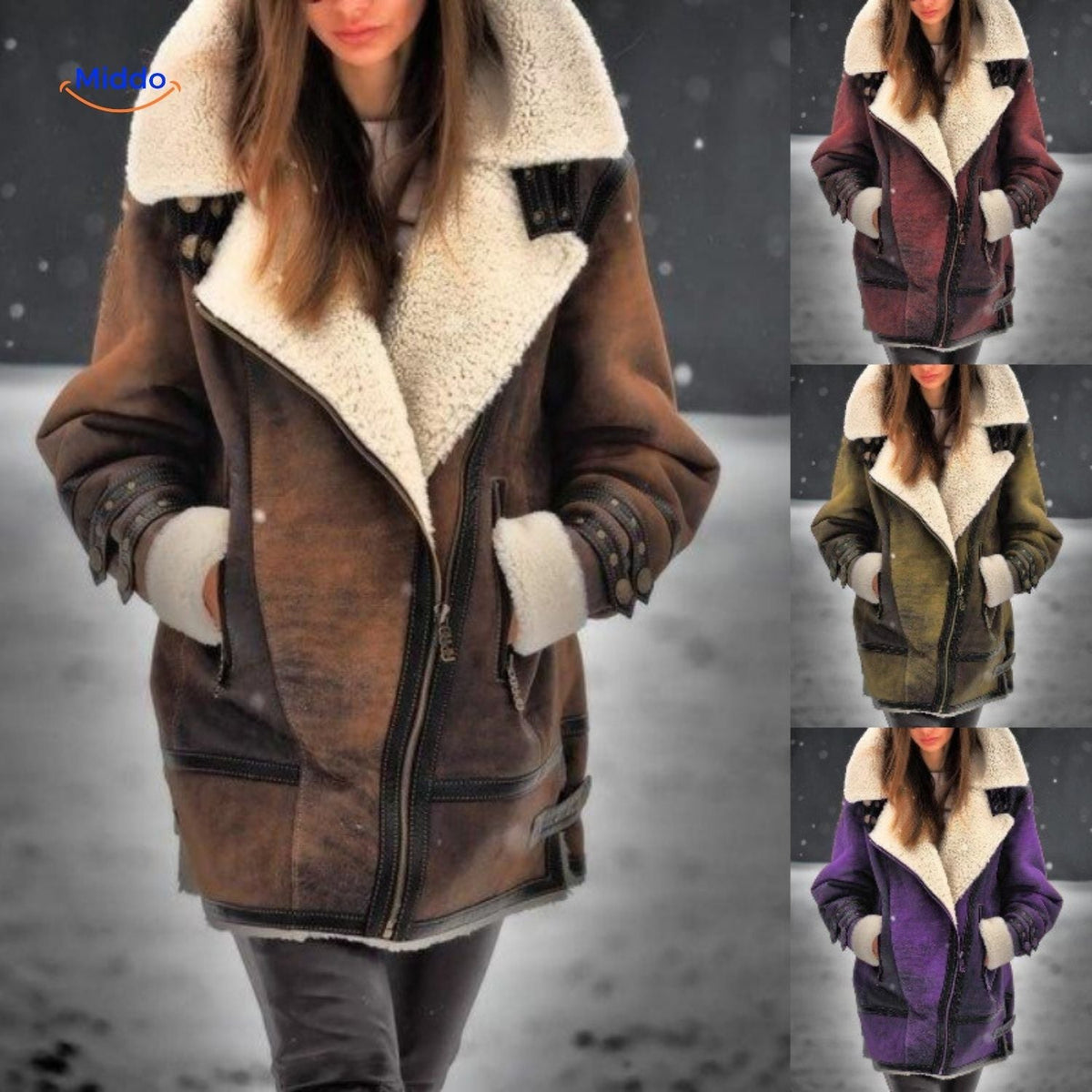 Women's Faux Suede Long Coat with Plush Faux Fur Lining – Windproof Full-Length Winter Jacket | Thomler
