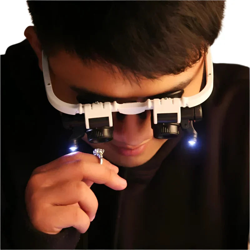 Hands-Free Magnifying Headset with LED Lights – 8x, 15x & 23x Interchangeable Lenses for Precision Work, Jewelry Repair, Electronics | Thomler