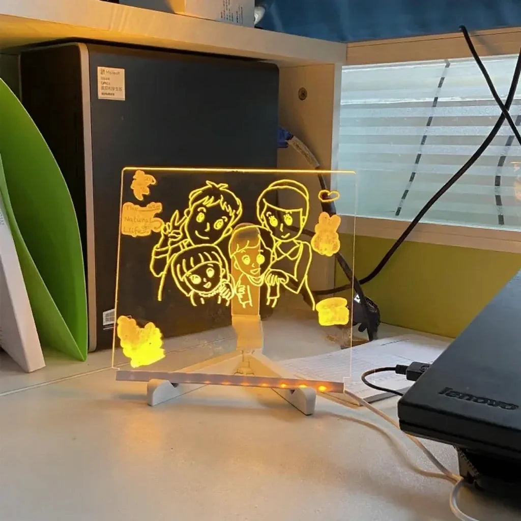 Illuminated Erasable Message Board with Neon Markers for Kids Drawing Art Notes Reminders Light Up Reusable Writing Tablet Home Office | Thomler