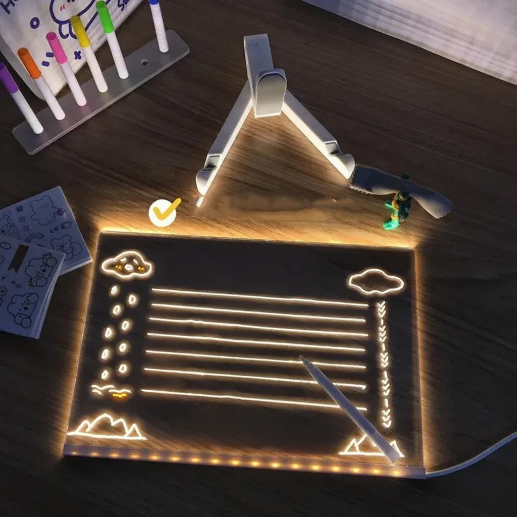 Illuminated Erasable Message Board with Neon Markers for Kids Drawing Art Notes Reminders Light Up Reusable Writing Tablet Home Office | Thomler