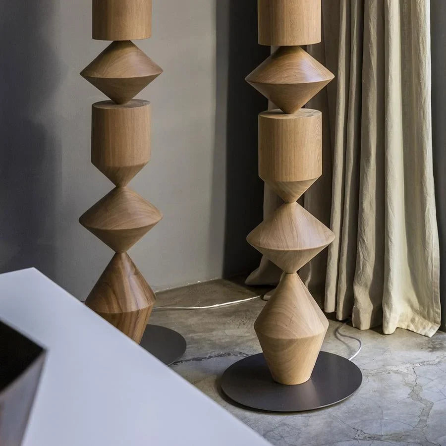 Floor Lamp Iron Geometric 60.2 in Walnut Living Room Ambient Modern Sculptural Lighting Decor | Thomler