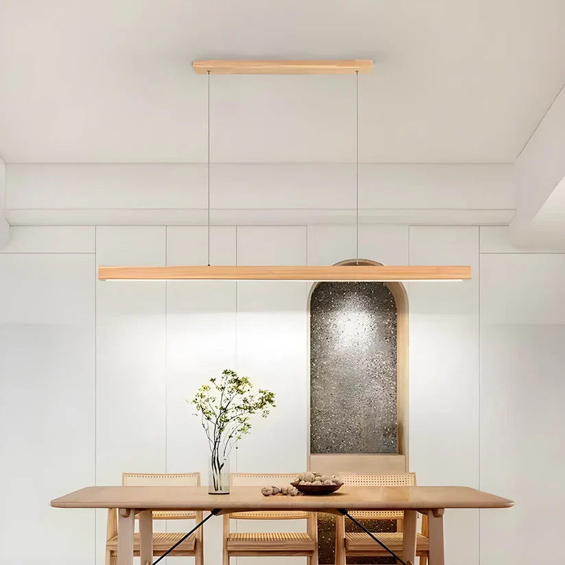 Linear Wood LED Pendant Light for Kitchen Island & Dining – Scandinavian Modern Hanging Fixture in Pine or Walnut | Thomler
