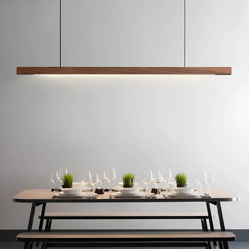 Linear Wood LED Pendant Light for Kitchen Island & Dining – Scandinavian Modern Hanging Fixture in Pine or Walnut | Thomler