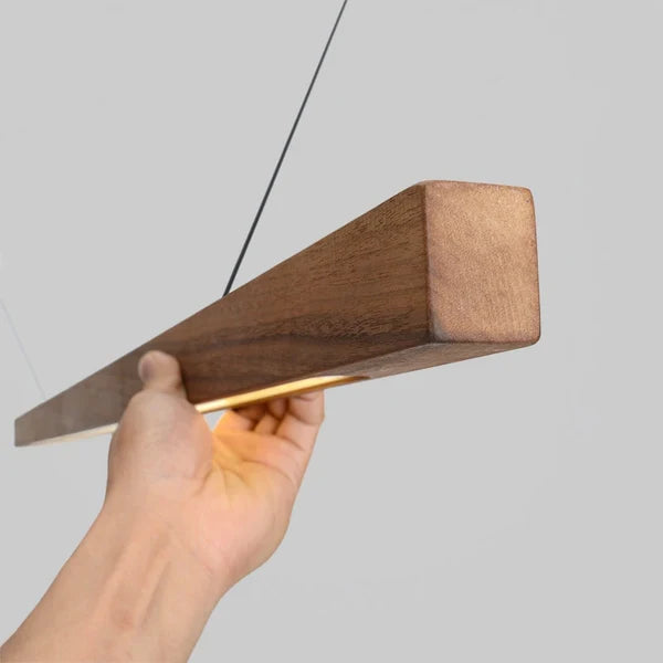 Linear Wood LED Pendant Light for Kitchen Island & Dining – Scandinavian Modern Hanging Fixture in Pine or Walnut | Thomler