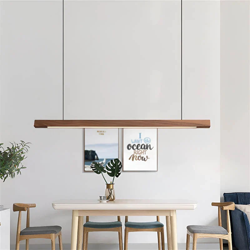Linear Wood LED Pendant Light for Kitchen Island & Dining – Scandinavian Modern Hanging Fixture in Pine or Walnut | Thomler