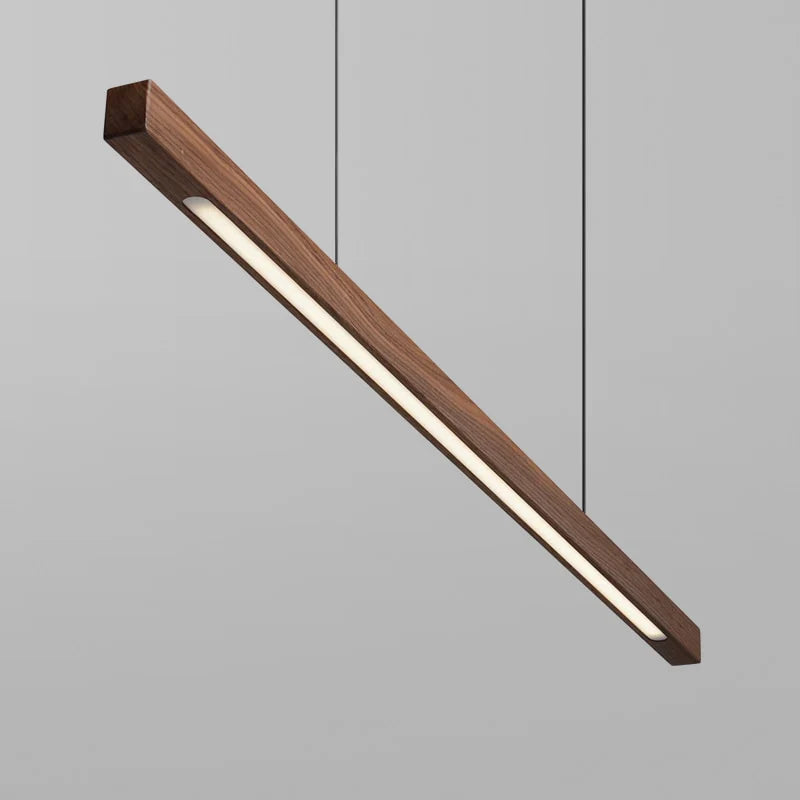 Linear Wood LED Pendant Light for Kitchen Island & Dining – Scandinavian Modern Hanging Fixture in Pine or Walnut | Thomler