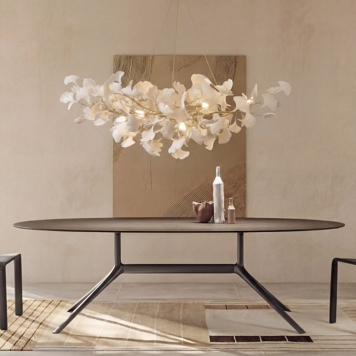 Porcelain Leaf Chandelier Modern Nature-Inspired LED Ceiling Fixture for Dining Room & Kitchen Island Gold Nickel Finish Adjustable Height | Thomler