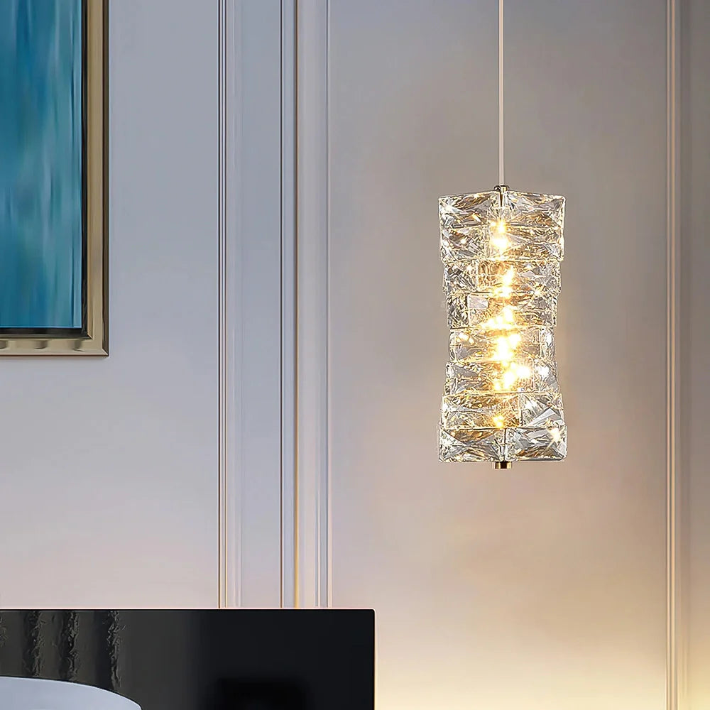 Pendant Light Crystal Stacked Glass 9.8 in LED Kitchen Island Dining Room Hanging Ceiling Fixture Modern Contemporary | Thomler
