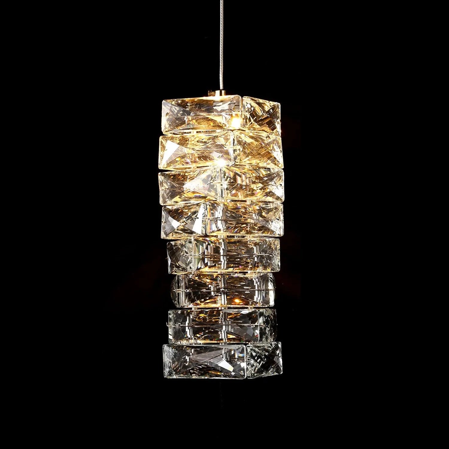 Pendant Light Crystal Stacked Glass 9.8 in LED Kitchen Island Dining Room Hanging Ceiling Fixture Modern Contemporary | Thomler