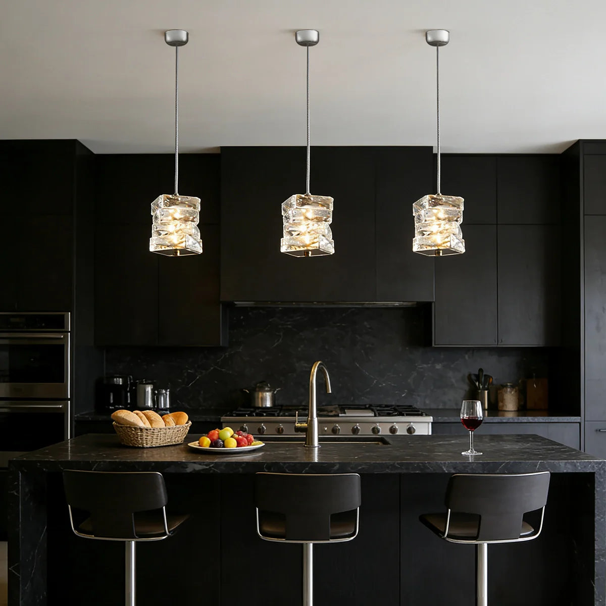 Pendant Light Crystal Stacked Glass 9.8 in LED Kitchen Island Dining Room Hanging Ceiling Fixture Modern Contemporary | Thomler