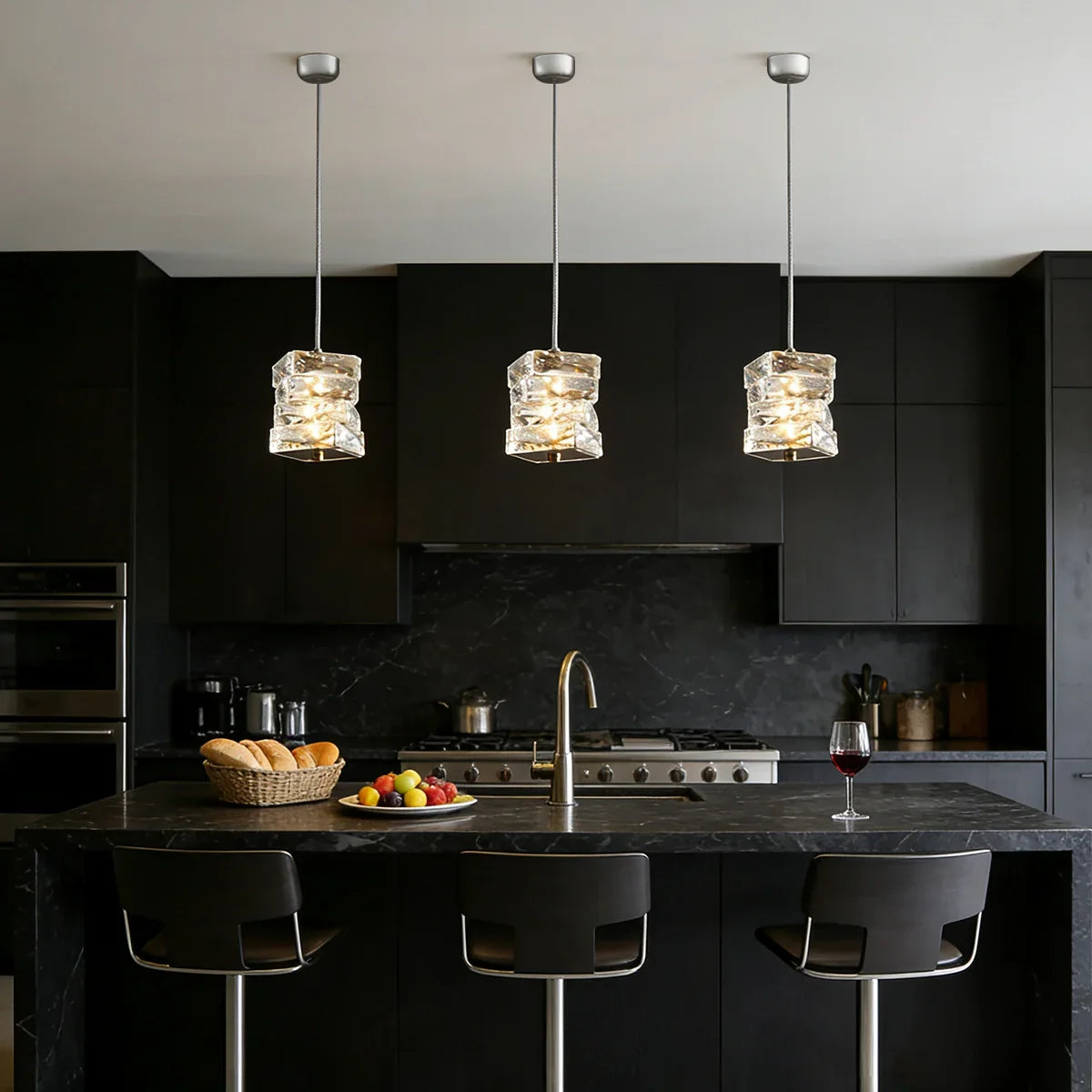 Pendant Light Crystal 12.0 cm LED Gold Chrome Kitchen Island Dining Room Hanging Ceiling Light Ice Block Design | Thomler