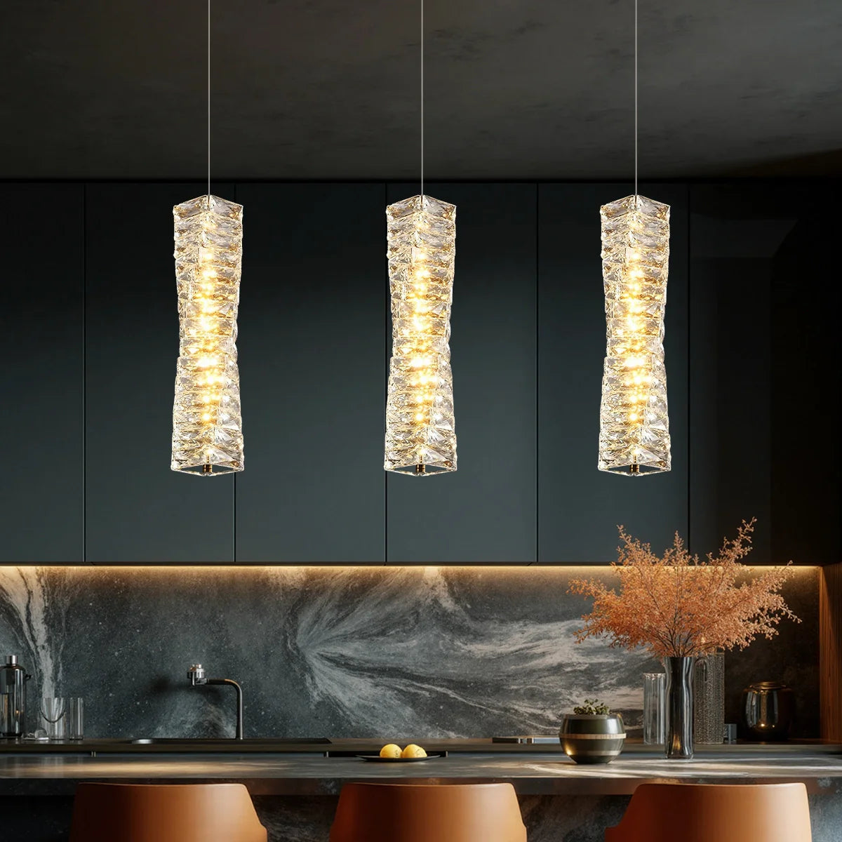 Pendant Light Crystal Stacked Glass 9.8 in LED Kitchen Island Dining Room Hanging Ceiling Fixture Modern Contemporary | Thomler