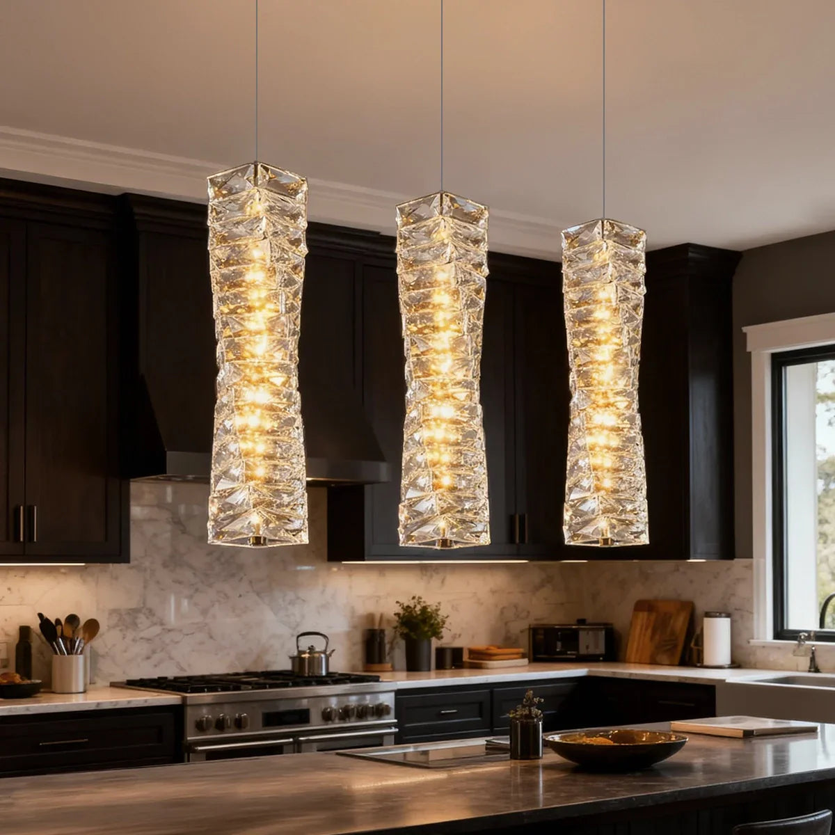 Pendant Light Crystal 12.0 cm LED Gold Chrome Kitchen Island Dining Room Hanging Ceiling Light Ice Block Design | Thomler