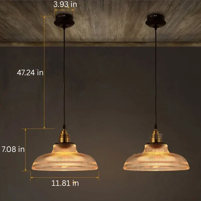 Hanging Glass Shade Fixture with Metal Accents for Dining Room, Kitchen Island, Entryway & Living Room Ambient Lighting | Thomler