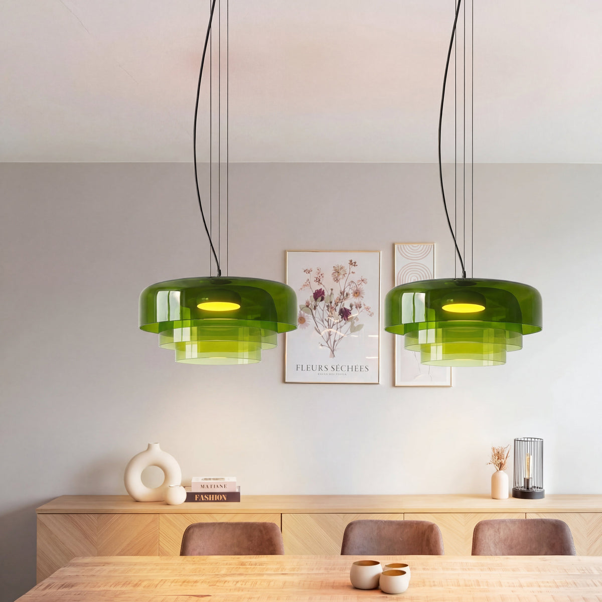 Hand-Blown Glass Pendant Light Fixture – 17 in Sculptural Dome Shade with Adjustable Cord for Kitchen Island, Dining Room, Entryway – Warm | Thomler