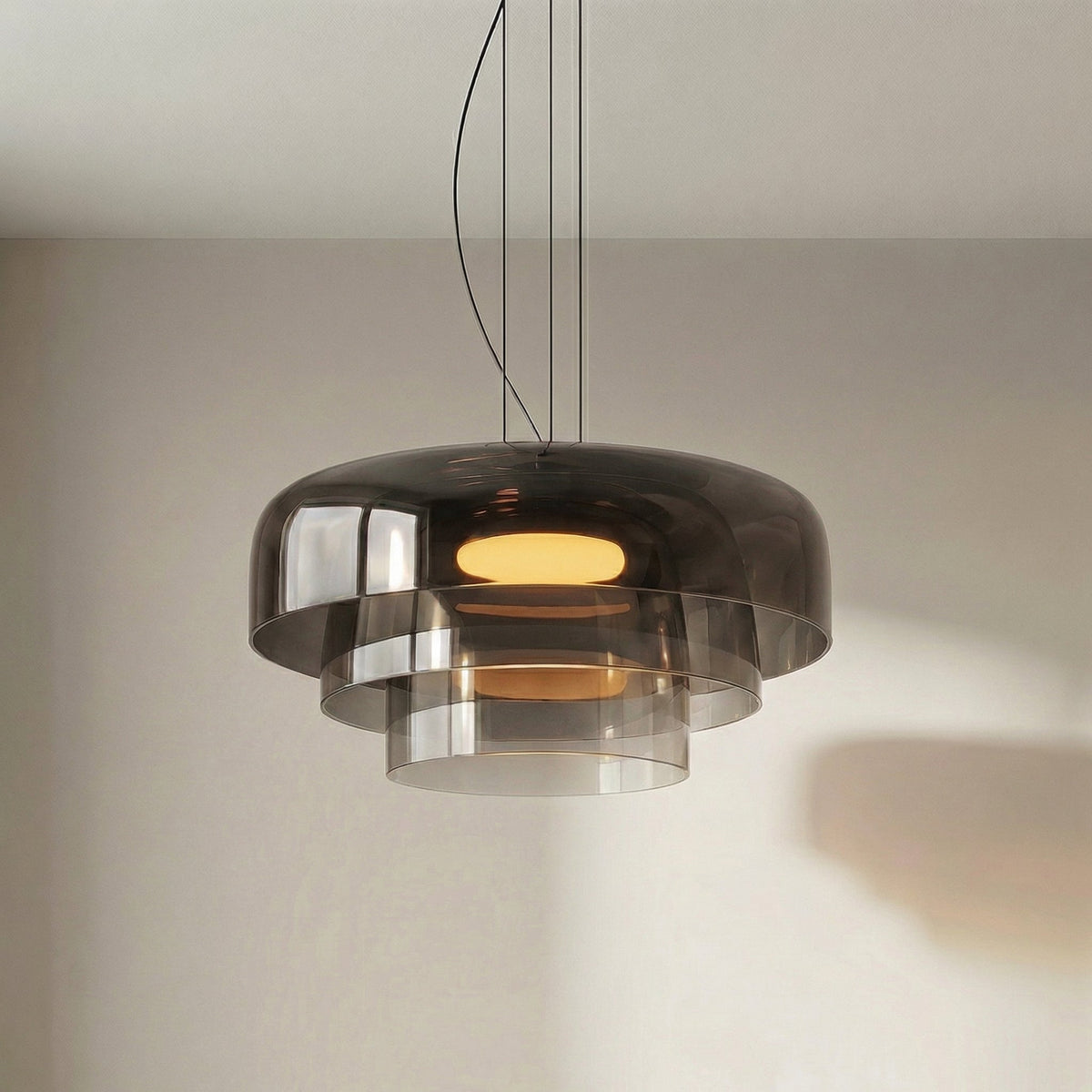 Hand-Blown Glass Pendant Light Fixture – 17 in Sculptural Dome Shade with Adjustable Cord for Kitchen Island, Dining Room, Entryway – Warm | Thomler