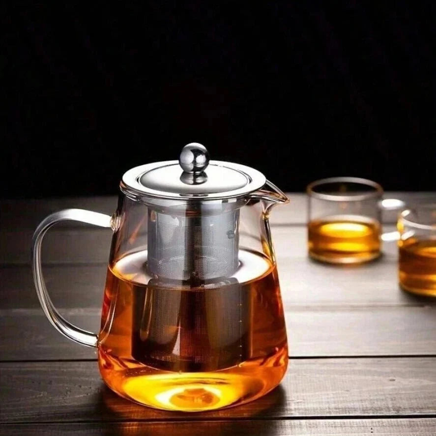 Clear Borosilicate Glass Teapot with Removable Stainless Steel Infuser & Lid for Loose Leaf Tea, Herbal Brews – Heat-Safe Brewing Kettle | Thomler