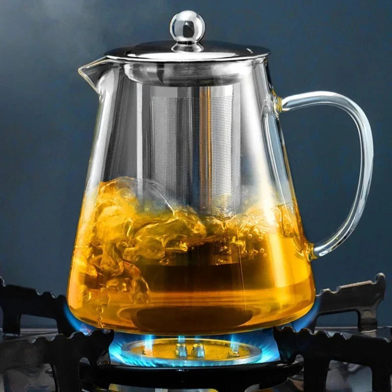 Clear Borosilicate Glass Teapot with Removable Stainless Steel Infuser & Lid for Loose Leaf Tea, Herbal Brews – Heat-Safe Brewing Kettle | Thomler
