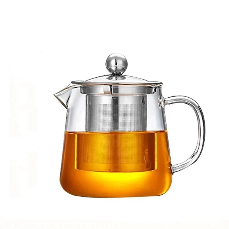 Clear Borosilicate Glass Teapot with Removable Stainless Steel Infuser & Lid for Loose Leaf Tea, Herbal Brews – Heat-Safe Brewing Kettle | Thomler