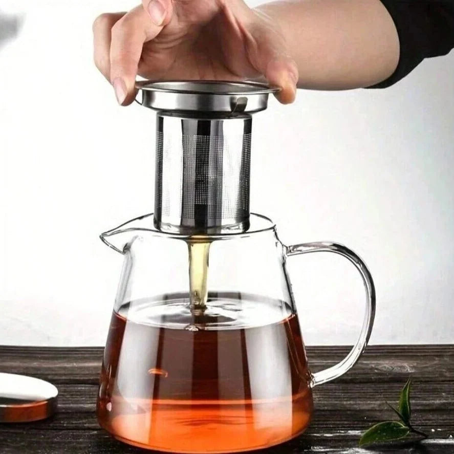 Clear Borosilicate Glass Teapot with Removable Stainless Steel Infuser & Lid for Loose Leaf Tea, Herbal Brews – Heat-Safe Brewing Kettle | Thomler