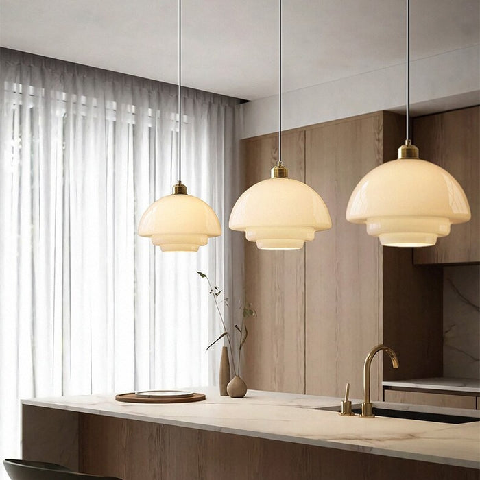 Pendant Light Frosted Glass 30.0 cm White Dining Room Art Deco Hanging Ceiling Lamp Adjustable Brass Detail | Thomler