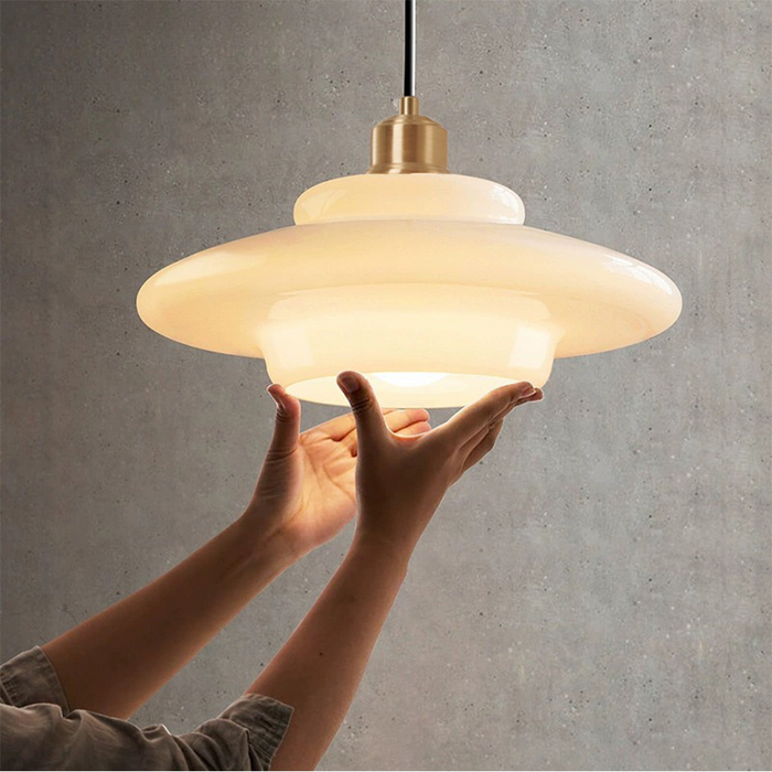 Pendant Light Glass 30.0 cm Milky White Dining Room Kitchen Island Hanging Ceiling Lamp Adjustable Cable Brass Finish | Thomler